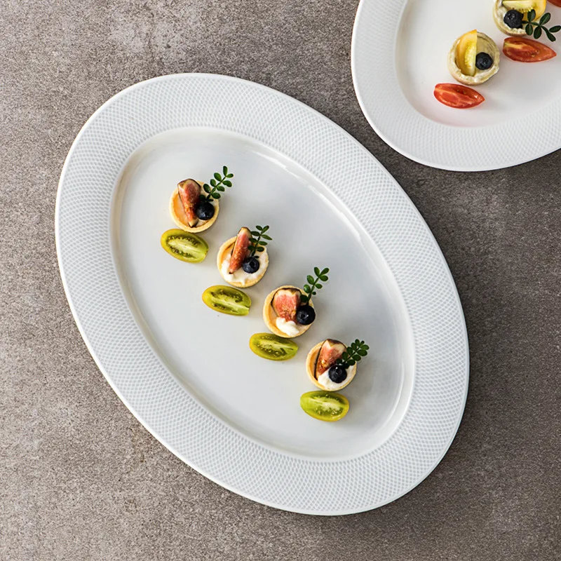 Oval Deep Platter Fish Serving Plate Restaurant and Buffets Vajilla De Porcelana Dish Teller Microwave Safe Simple Korean Style