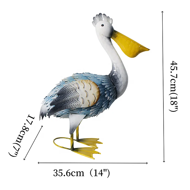 Garden Metal Pelican Statues Sculpture Yard Art Coastal Ocean Bird Decor  Lawn Porch Patio Ornament