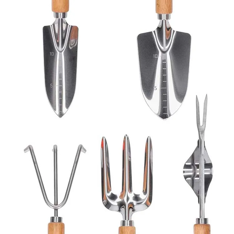 5 Piece stainless steel Garden hand Tool Set kit with wood handle gardening tools and equipment garden shovel weeder trowel