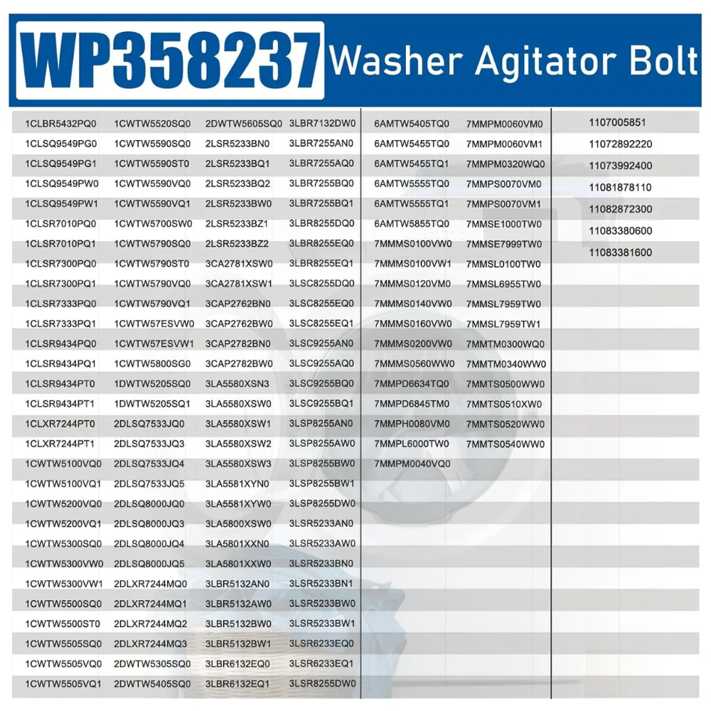 WP358237 285009 Clothes Washer Agitator Bolt Replacement with Rubber Gasket,Washer Agitator Bolt Compatible With W-hirlpool