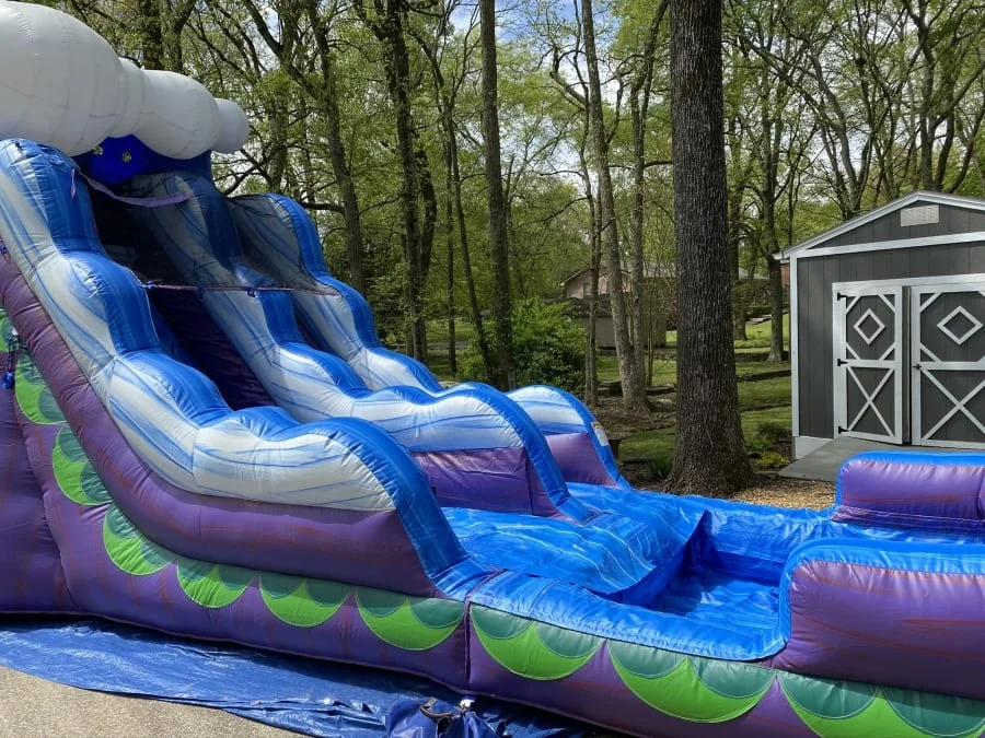 Rental Blue Monster Wave Inflatable Water Slide With Splash Pool Combo Inflatable Blue Lagoon Water Slide For Sale