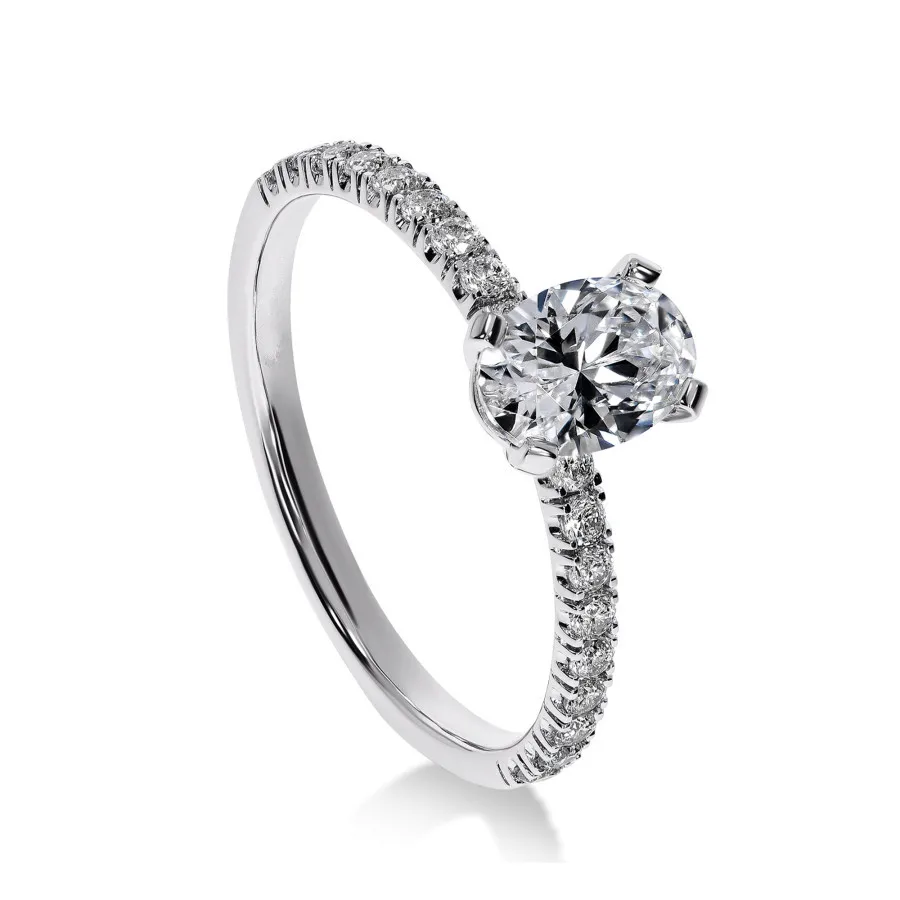 Firstmadam Solid 18K Gold Engagement Ring Set a 0.7 ct Center oval Lab Diamonds with Four Claws