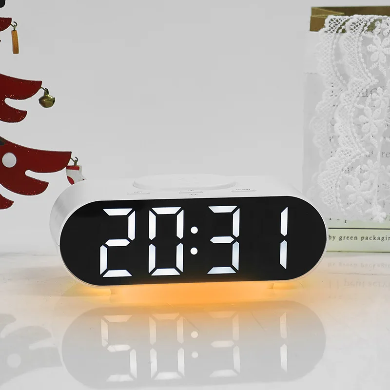 OEM/ODM 24 hour multifunction  smart table clocks light led alarm clock wake up wireless charger alarm clock for bedroom