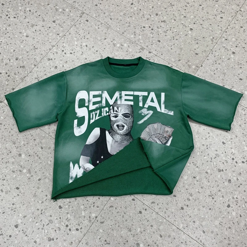 240 gsm cotton french terry drop shoulder cut and sew oversized screen print t-shirt graphic boxy wash vintage t shirt for men