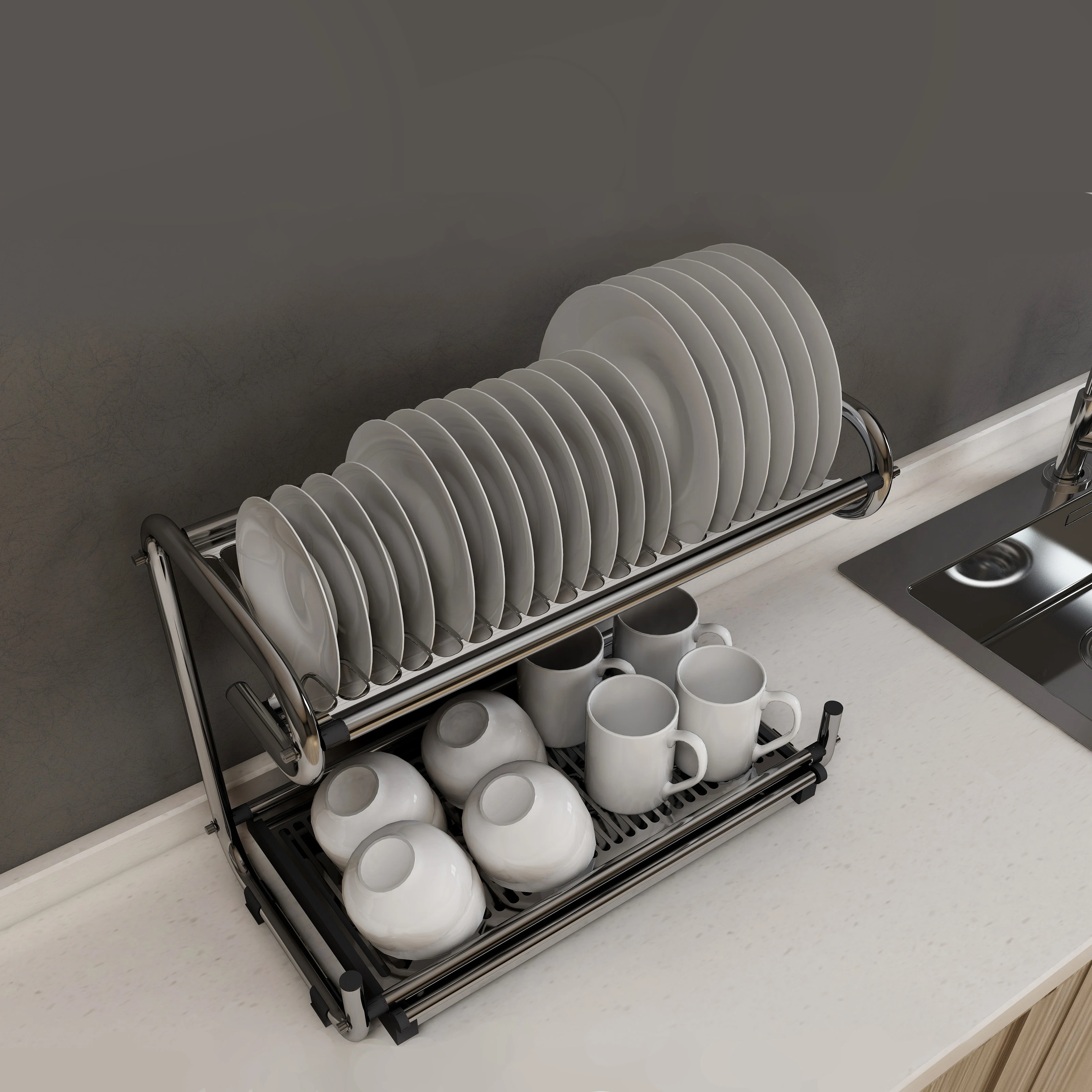 New Item with Patent of Assembely Telescopic Dish Rack Cabinet for Kitchen Bowls and Dishes
