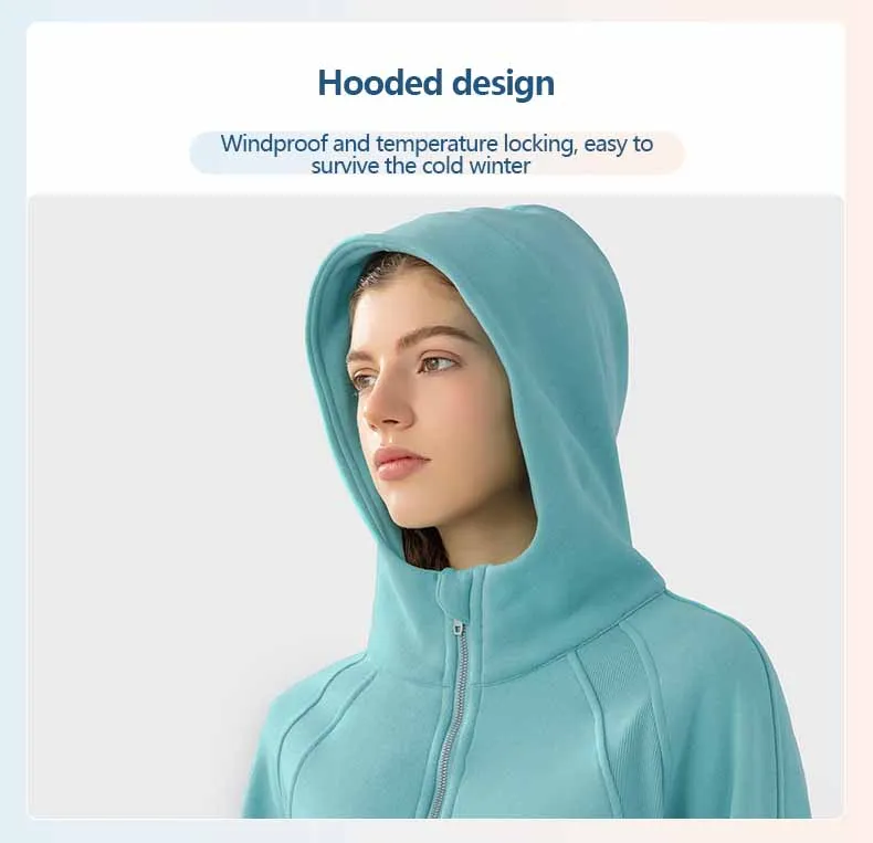 XW-DAW004 High Quality Zippered Hooded Sports Coat Loose Yoga Casual Sweatshirt Jacket Gym Fitness Sets