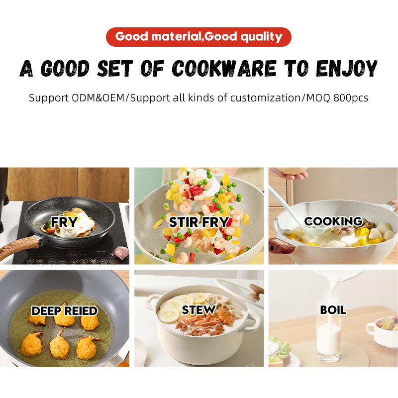 Dessini 10-piece aluminum pot soup pot medical stone non stick cookware set with granite coating