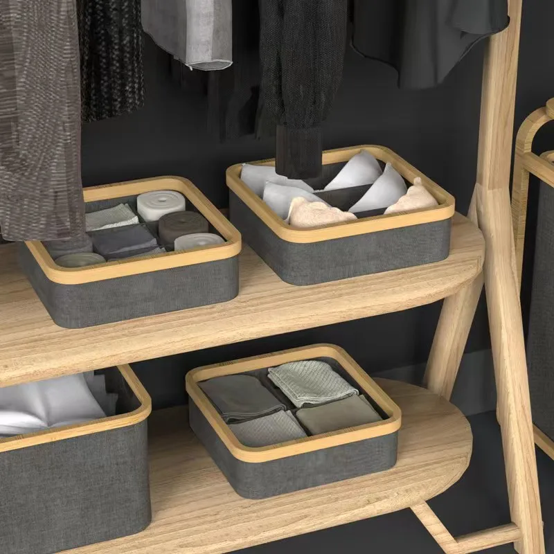 Wholesale simple household fabric storage basket three-grid foldable underwear storage box