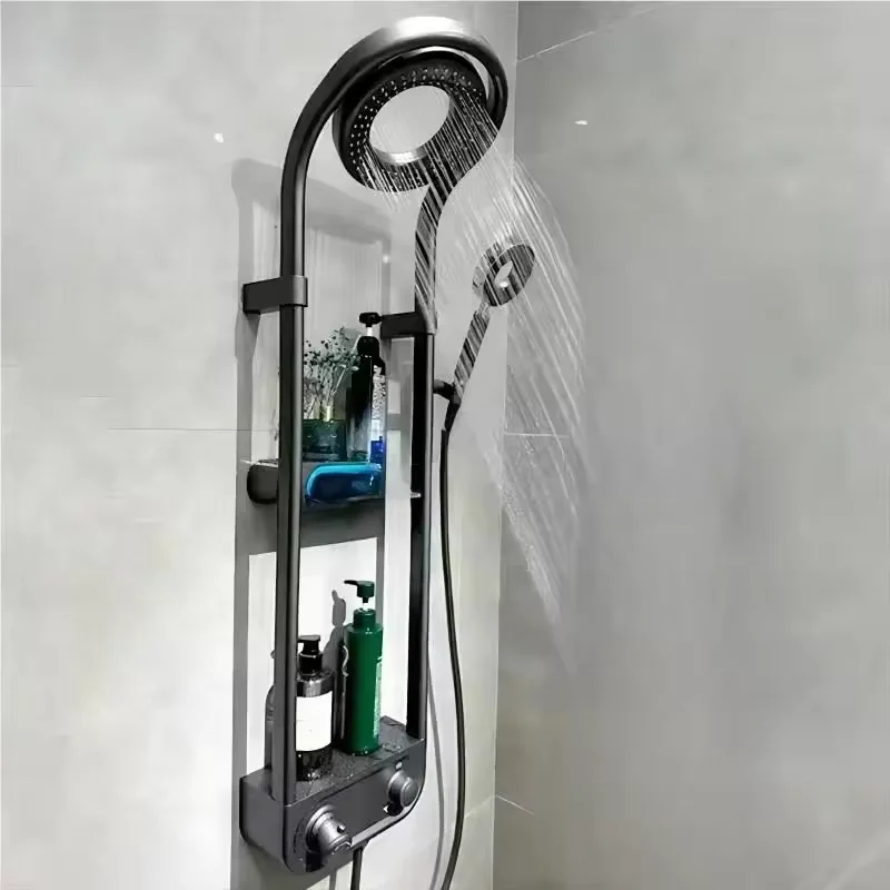 New design Rainfall shower head LED  Digital Display Thermostatic Temperature wall mounted  bath Shower Set with handle