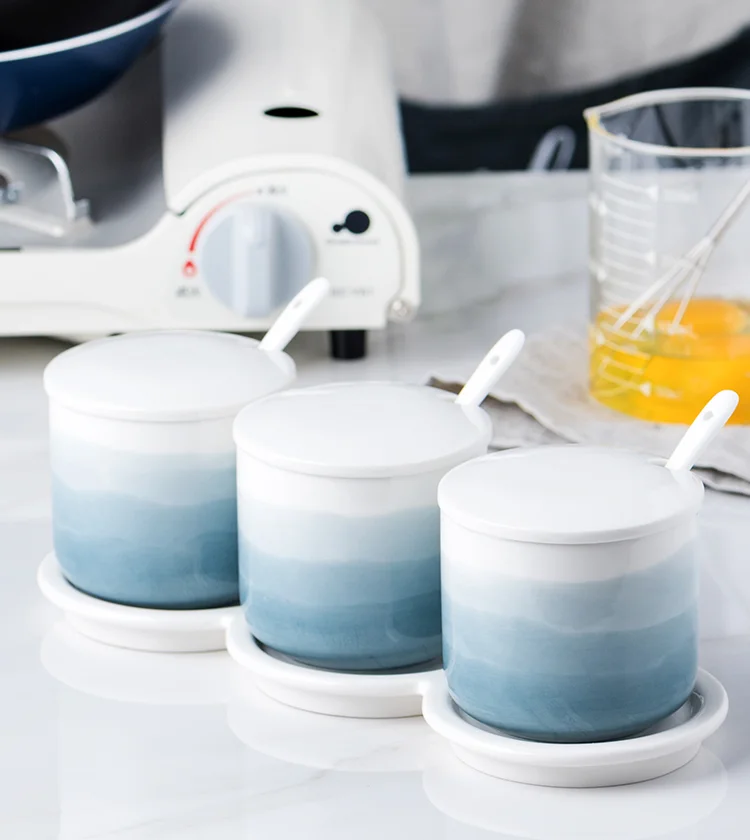 
Simple Color Gradient Ceramic Spice Jar Nordic Style Household Kitchen Seasoning Jar 