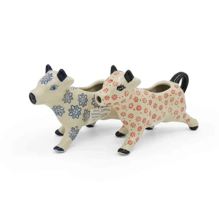 Fashion cute animal cow shaped ceramic milk jug flower printing Japanese style collection water pitcher