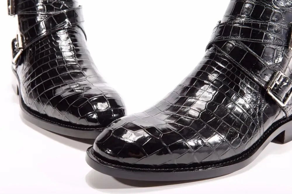 Goodyear welt custom Alligator skin men shoes boots Handmade Luxury men boots leather Crocodile Leather winter boots for men
