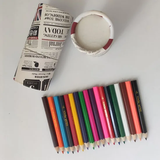Eco friendly recycled newspaper sketch color pencil 12pcs 18pcs 24pcs with cylinder tube package