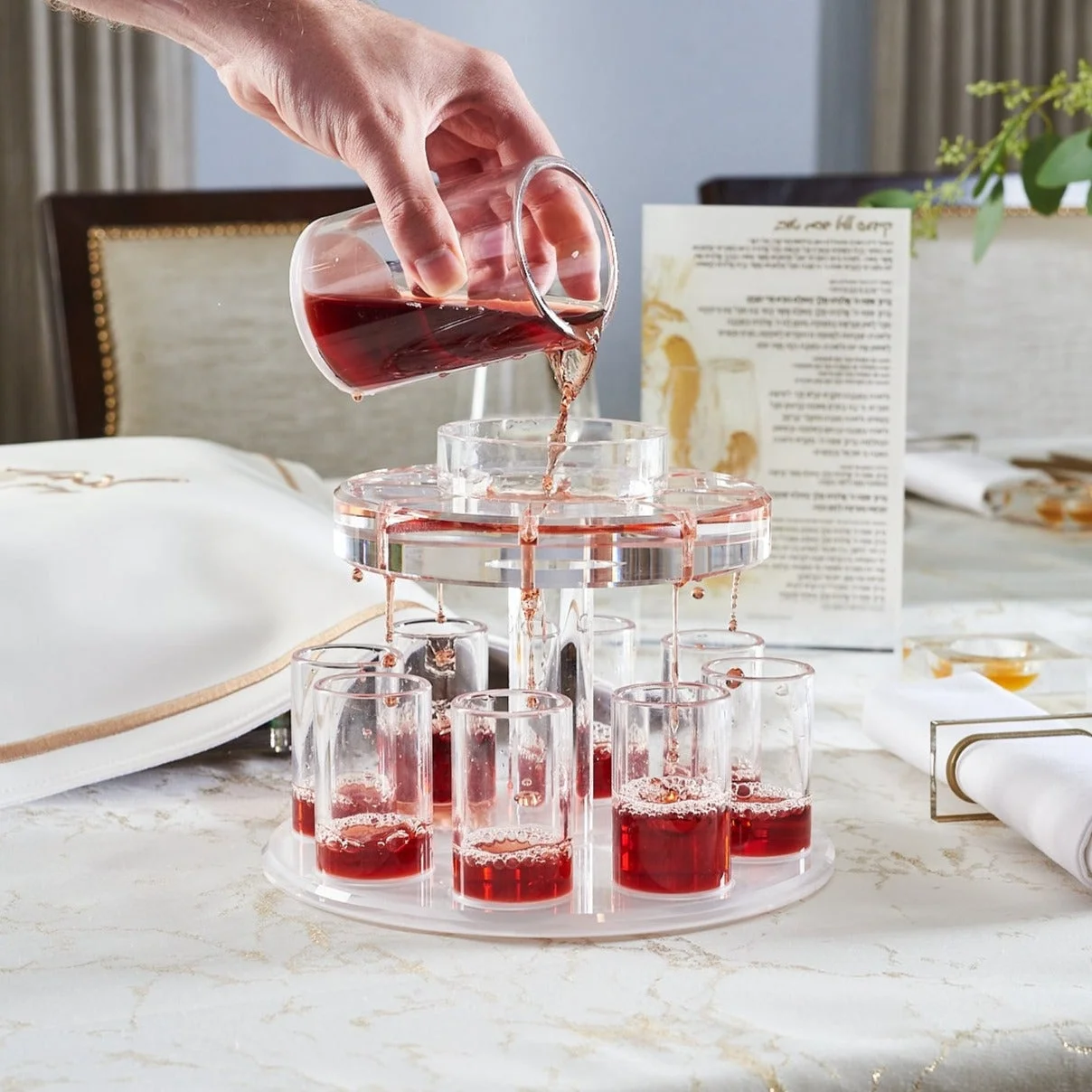 Factory Custom Shabbos Yom Tov table Waterdale Collection Acrylic wine dispenser automatic Shabbat Lucite Kiddush Fountain