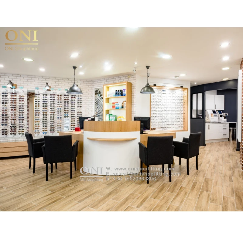 Wall Mounted Eyeglasses Display with Light Fashion Glass Display Case Optical Interior Design