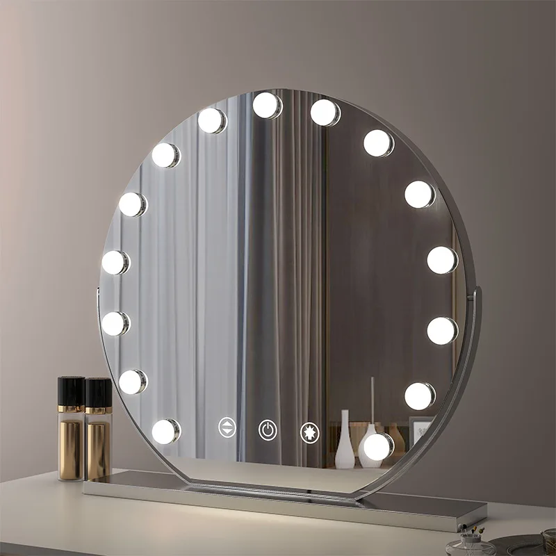 Bedroom 12 Light Bulb 20 Inch Stand Hollywood Metal White Touch Switch AC Adapter Large Desktop Dressing Table LED Vanity Mirror