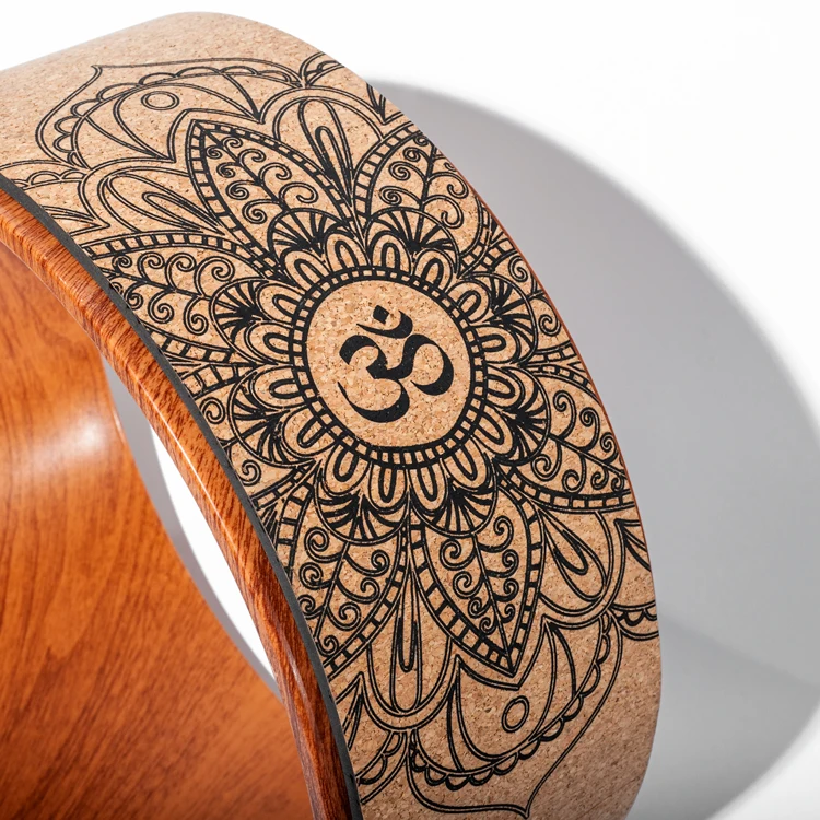 Drop Shipping 12 Inches Natural Wood ABS Frame Fitness Circle Cork Yoga Balance Stretch Wheel Exercise Roller For Back Pain