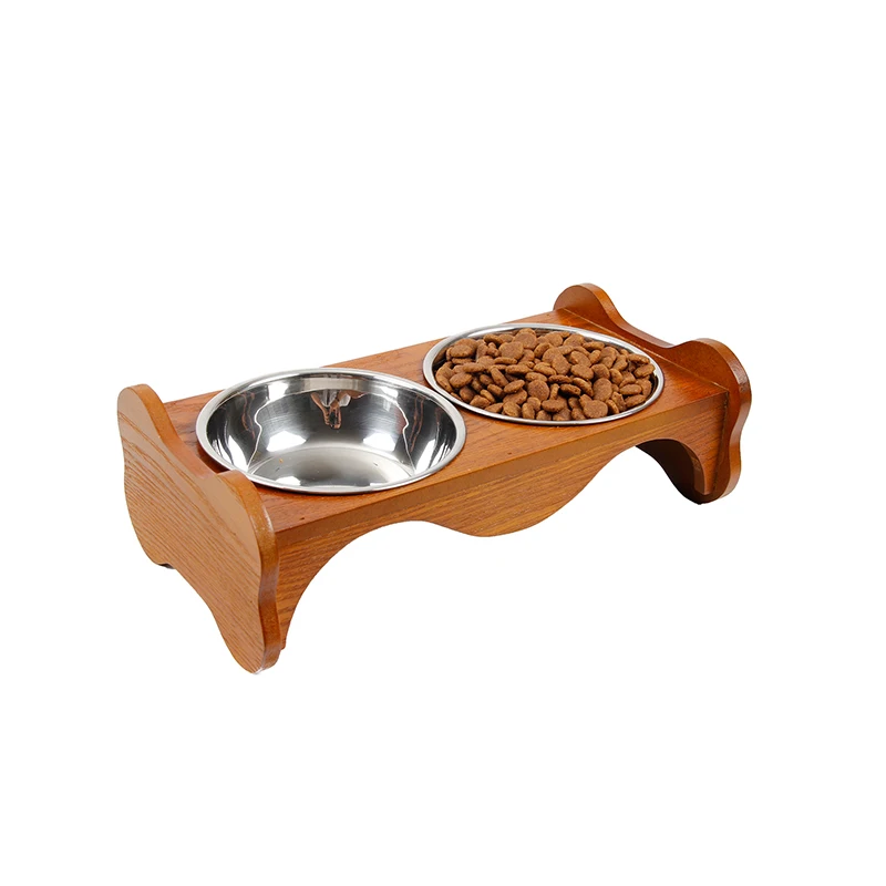  Поднятая кормушка для собак и кошек Made4Pets съемная миска из нержавеющей стали с деревянной