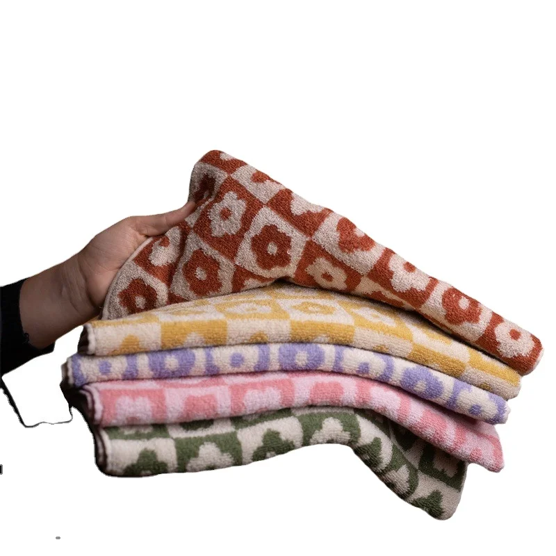 Manufacturer: cotton yarn-dyed jacquard towel bath towel plaid flower absorbent soft cross-border gift face towel
