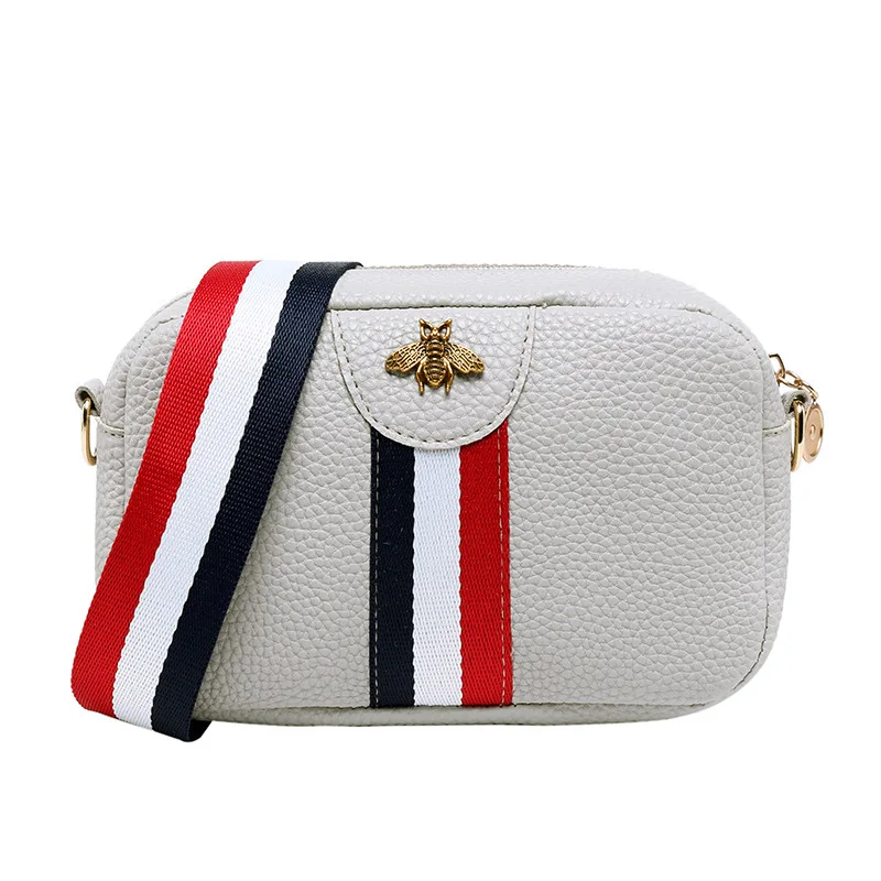 REWIN Detachable Stripe Adjustable Shoulder Strap Bee Decor Pink Square Camera Bag Crossbody Phone Bags for Ladies