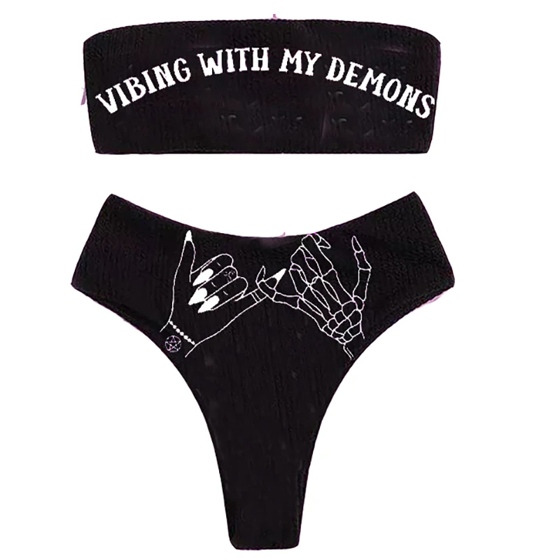 Beachwear Graphic Fashion Show Hot Micro Bandeau Bikini Funny Thong Bikinis for Women Nightclub Halloween Bikini Set