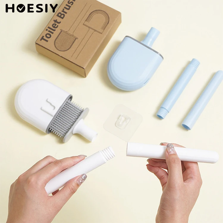 Wall Mounted Bathroom Flexible Soft Rubber Flat Head Toilet Cleaning Brush Holder Set Ventilation Slots Base TPR Toilet Brush