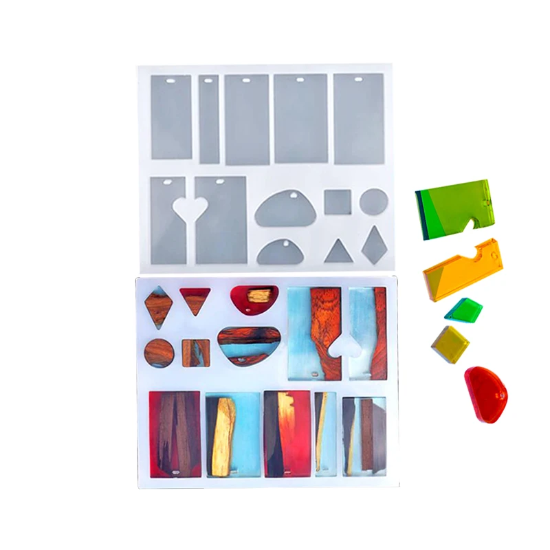 Custom Color Shape Drop Mold Diy Pendant Square Hanging Tag Resin Mold Pendant Sets