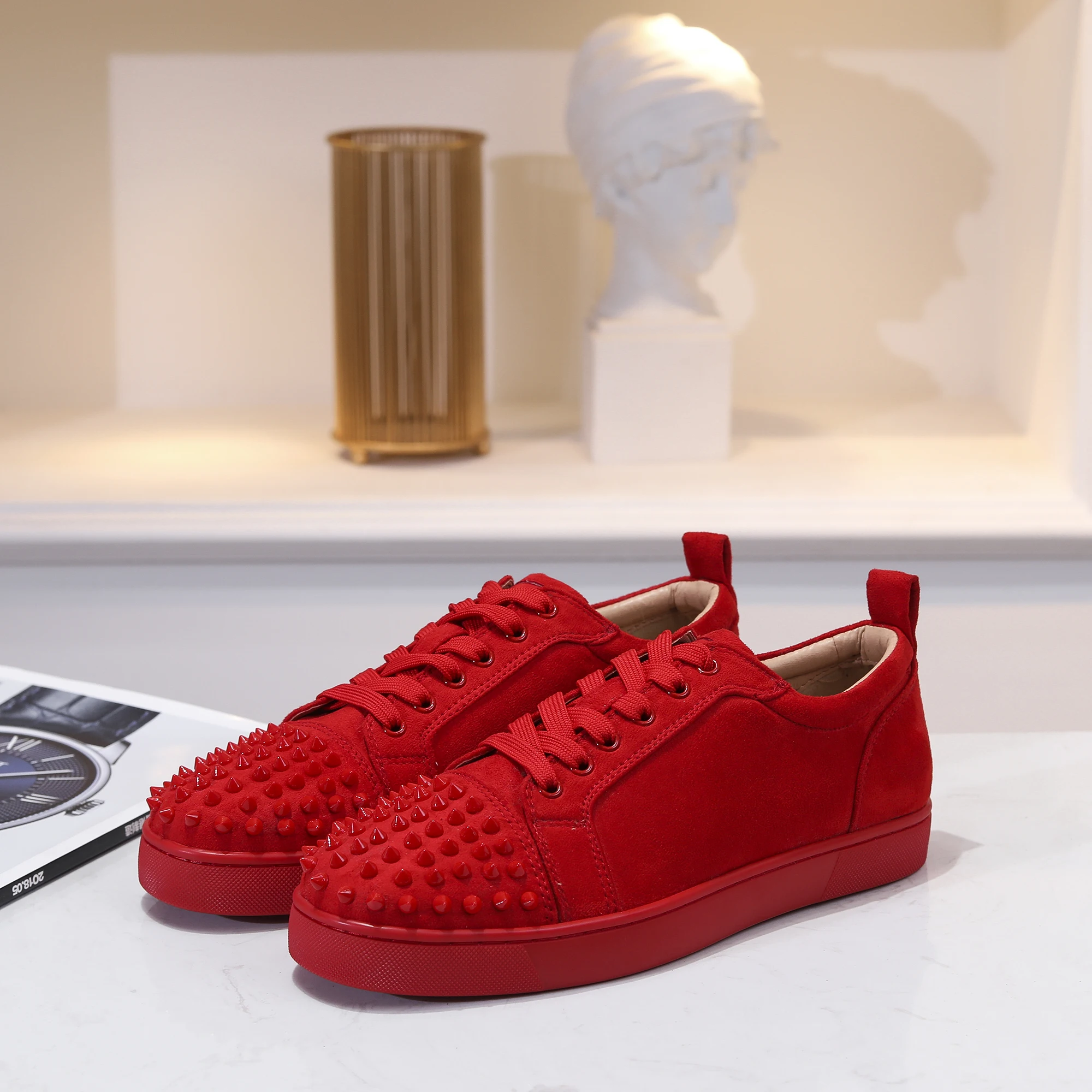2022 Factory Mens Red Bottom Spike Shoes Men Real Genuine Leather Famous Brands for Women Luxury Designer Casual Sneakers
