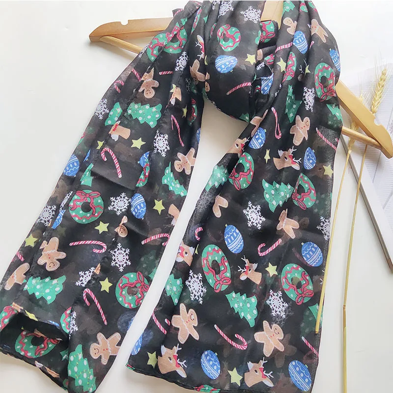 Factory Low price Custom Graphic Printing Christmas Ethnic Scarves Shawls Voile Beach Scarves