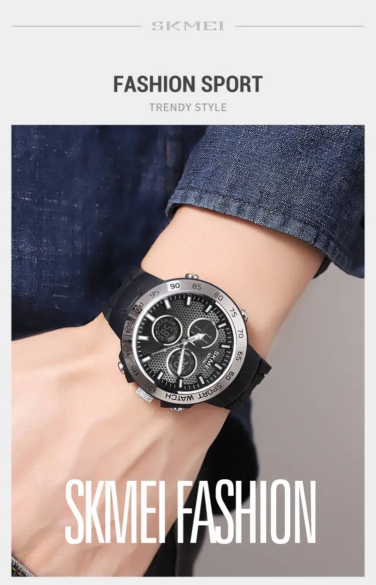 Skmei 2106 fancy odm men digital watch best Silicone strap water resist double display  sports watch manufacturer