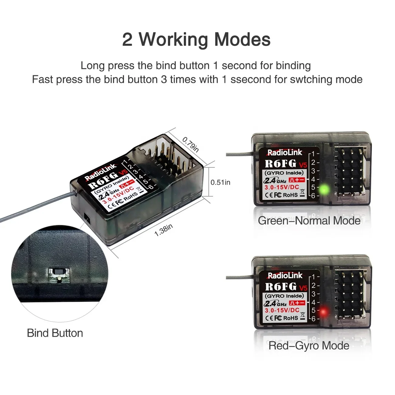 RadioLink R6FG V5 6 Channel Gyro Receiver For RC Remote Controller Car Boat RC6GS/RC4GS/T8S Transmitter