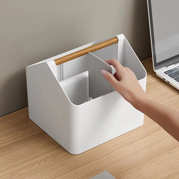 Wholesale Desk Organizer Stackable Storage Basket Household Offices Sundries Desk Container Box With Wood Handle