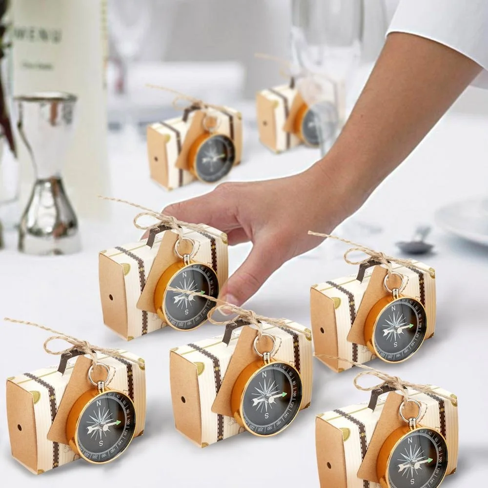 OurWarm Travel Themed Party Favor Decorations 10pcs Wedding Gift Box with Compass Wedding Souvenir for Guest