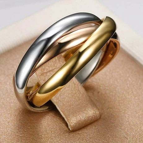 Fashion Custom Jewelry 18K Gold Plated Color Block Triple Rolling Ring Women Titanium Steel Rings