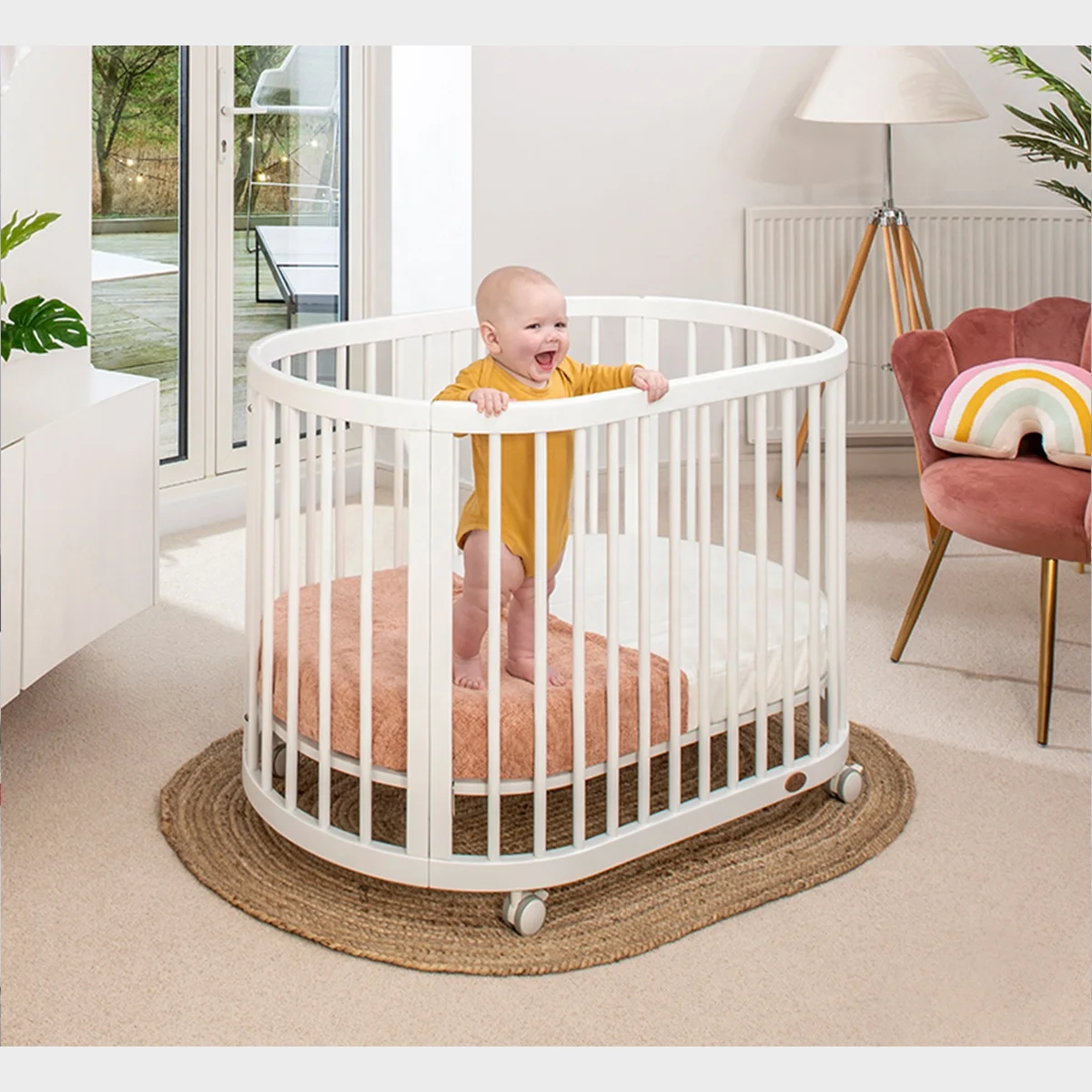 Boori Luxury Multifunctional Playpen Oval White Bedside Cot Baby Crib