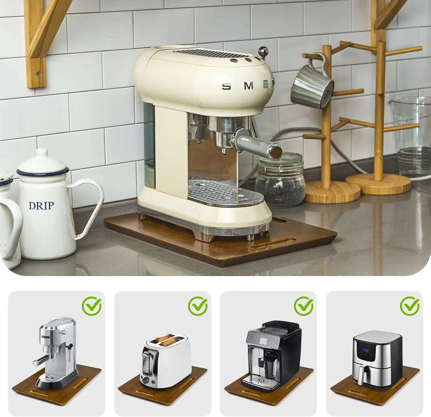 Bamboo Appliance Slider for Kitchen Appliances Sliding Tray for Coffee Maker, Mixer, Toaster, Under Cabinet Sliding Applia