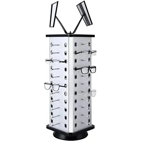 Wholesale High Quality Square 44 Pairs Sunglasses Display Rack Holder Rotating Glasses Display Stand With Mirror
