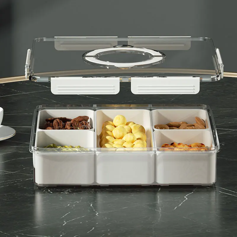Food-grade Box with 5 Compartment for Platter Dessert, Round Couch Bar Plastic Snack Box, Food Platter Boxes with Divider