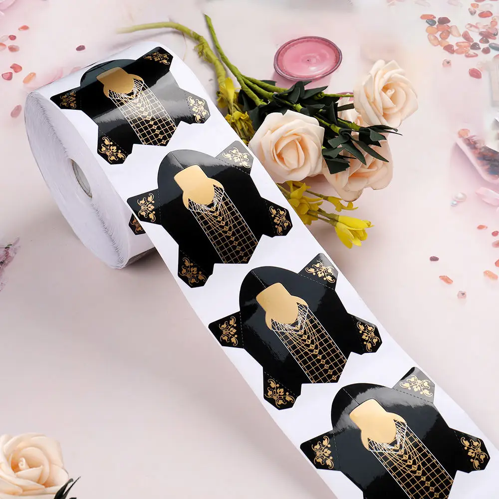 ANGNYA Black Gold Aluminized Paper Custom LOGO Nail Forms Almond Extension DIY xxl Nail Forms For Builder Gel