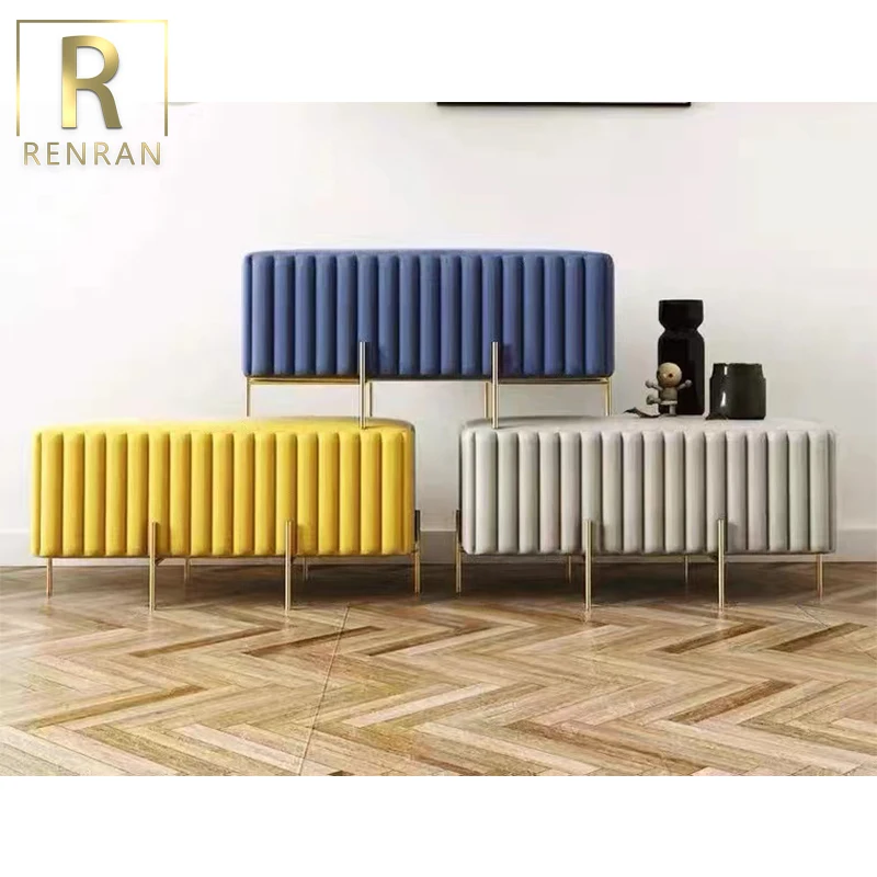 modern design fabric leather metal leg long bench seat sofas shoes changing stool long chairs stool