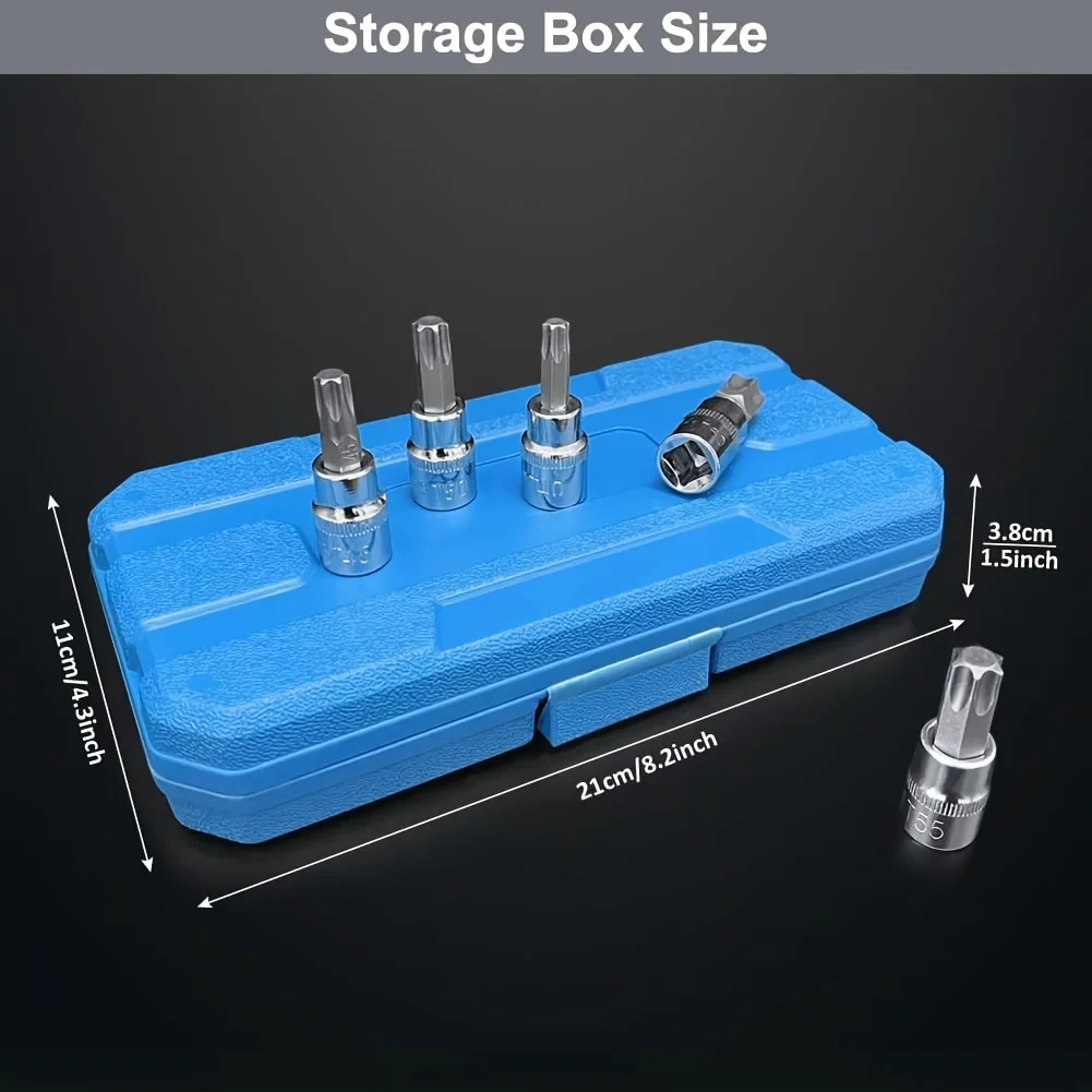 GTYPRO 13pcs Torx Bit Socket Set T8-T70 CRV Star Sockets Wrench 1/4 3/8-1/2 Drive Hand Tools Cars Trucks Chrome Finish Metric