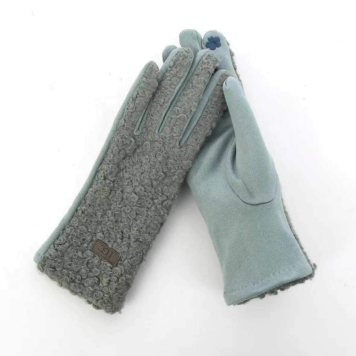 Pai Hao Winter Fashion Gloves Warm Faux Lamb Fur With Leather Label Gloves Women Gloves