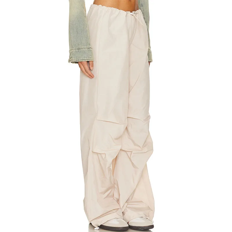 New Arrival Fashion High Quality Customized Baggy Fit Drawstring Low Waist Women Nylon Parachute Pants