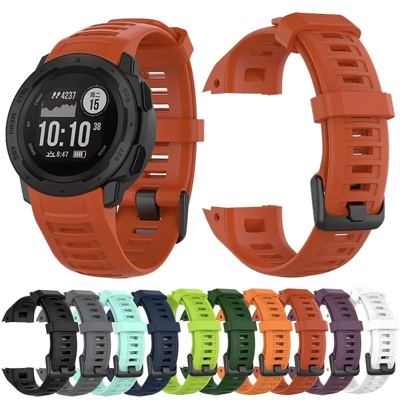 For Garmin Instinct2 Silicone Black Steel Buckle Watch Strap Replacement Band For Garmin Instinct2 Smart Sport Band