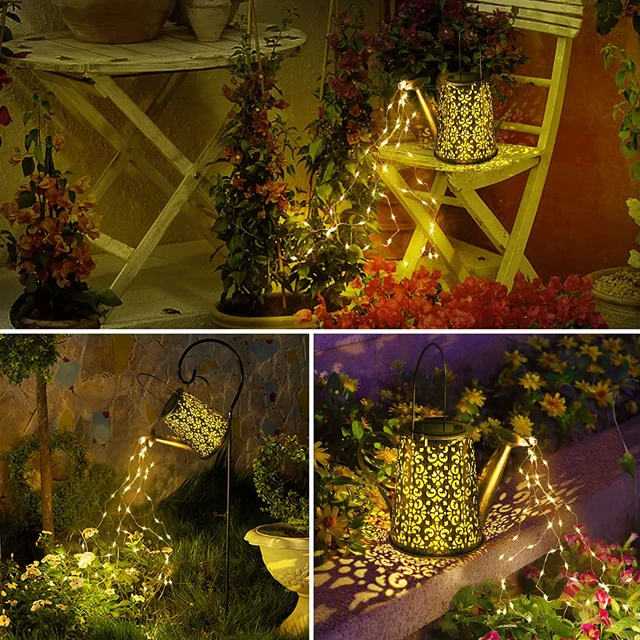 Solar Watering Can Light Hanging Kettle Lantern Light Waterproof Garden Solar Lantern Garden Light for Patio Big Tree Yard Table