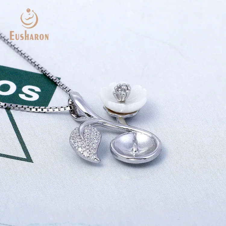 Hot Sale 925 Sterling Silver Shell Flower Pearl Mounting Charm Pendant Jewelry For Gift