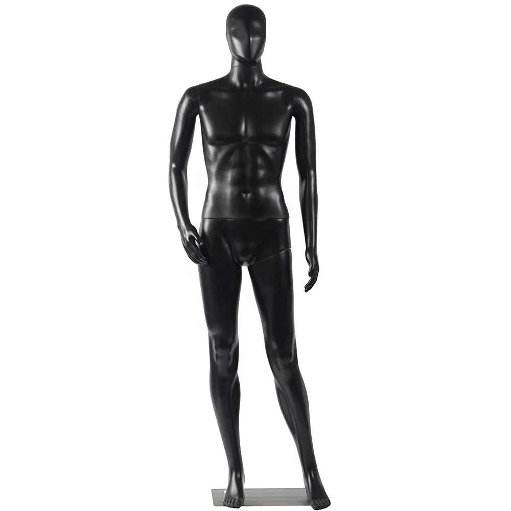 Cheap Factory Wholesale Plastic Mannequin with Iron Base Full Body Black Male Mannequin for Sale