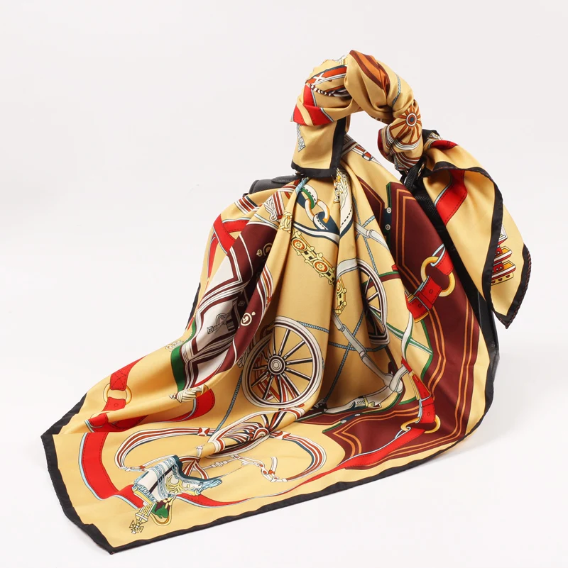 Wholesale Low Price Imitated Silk Scarves Custom 85*85cm Polyester Double Sided Printed Women Hijab Square Head Satin Scarves