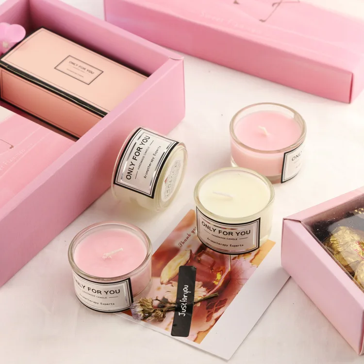 High End Holiday 2Pcs/set Elegant Romantic Pink Glass Jar Scented Soy Wax Scented Candle With Gift Box For Home Air Freshener