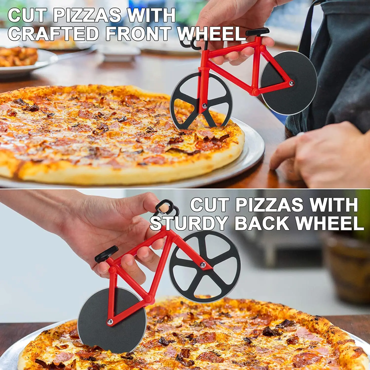 Stainless Steel Bike Pizza Cutter and Wheel Bicycle Shape Pizza Cutter Wheel Non-stick Double Cutting Wheel Bicycle Pizza Slicer